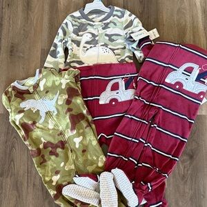 5T set of 4 Carter's Kids Fleece Pajama Set - Camouflage and Red